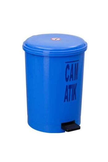 Omnipazar Sy-4219 Blue Glass Waste Bin with Pedal and Round Inner Bucket 40 Lt
