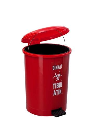 Omnipazar Sy-4219 Red Medical Waste Pedal Round Trash Can with Inner Bucket 40 Lt