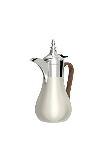 SQUALO Pearl White + Beige Steel Coffee Pot with Wooden Handle - 0.7L