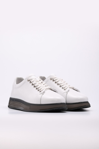 TUGERDİ White Genuine Leather Black Eva Sole Lace-Up Men's Casual Shoes Tg09154131241411