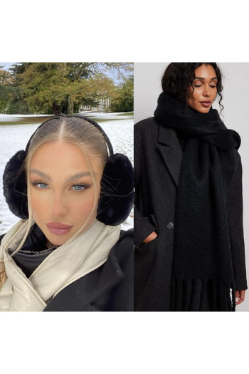 Wearflawless 2-Piece Set Plush Black Earmuffs and Soft Scarf Set, Winter Earmuffs and Scarf Set
