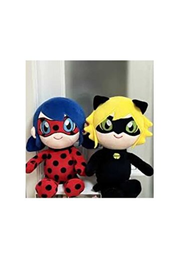 OEM Set 2 Plush Toys, Miraculous, Cat Noir and Ladybug, Multicolor, 45 cm