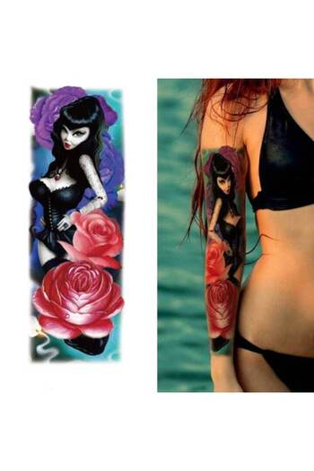 SYGGY Temporary Tattoo for Arm or Leg, Lady Rose, 17 x 48 cm