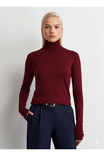 Dilvin Turtleneck Sleeve Drop Sweater-Bordeaux
