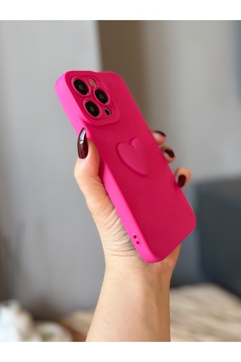 MİRAZ TASARIM Iphone 15 promax 3d heart decorated fuchsia case