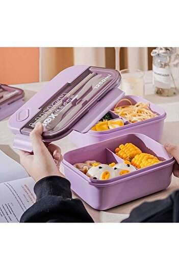 fulina 1200ml Bento Lunch Box,Large Capacity,Leak-proof,2 Compartments,with Cutlery,BPA Free,Purple