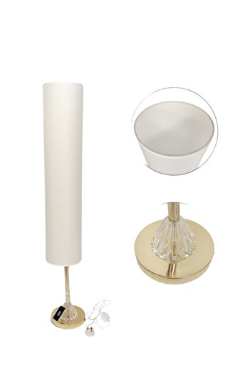 Living Golden Table Lamp with Crystal Detail and White Fabric Shade, 125 cm