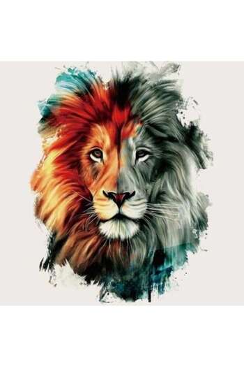 SYGGY Temporary Tattoo for Arm or Leg, Watercolor Lion, 13 x 19 cm