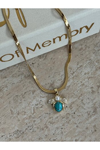 LUXSTONE Bee Blue Stone Gold Necklace