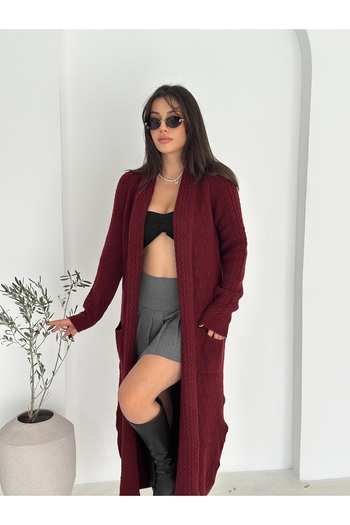 sportiness Double Pocket Shawl Collar Long Knitwear Fabric Cardigan