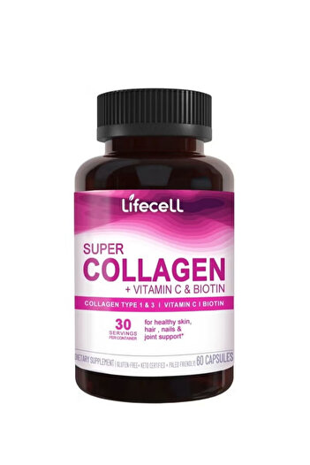 Lifecell Super Collagen Peptides + Vitamin C & Biotin, 3g Collagen Per Serving, Gluten Free