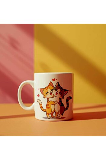 QueenHome Cute Cat Couple Pattern Mug - in Love Cats Design Coffee and Tea Cup