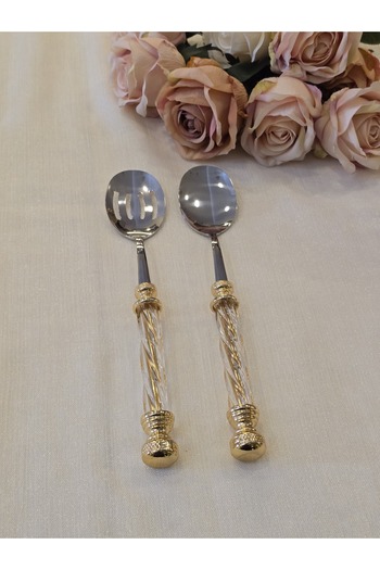 AlyaHomeAksesuar 2 Piece Crystal Salad Serving Set Gold
