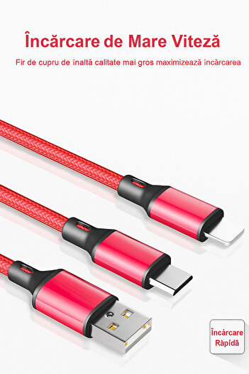 Brivoo® Brivoo® 3-in-1 Charging Cable, USB to Micro USB, USB Type-C and Lightning