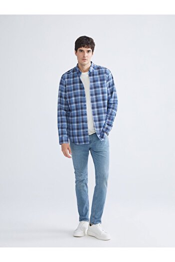 LC Waikiki Чоловіча сорочка LCWAIKIKI Classic Regular Fit з довгим рукавом у клітинку з габардину