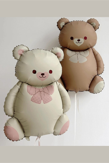 Bunloon Big Bear Foil Balloon Set with Bow Tie - Cute Party Decorations in Pack of 2