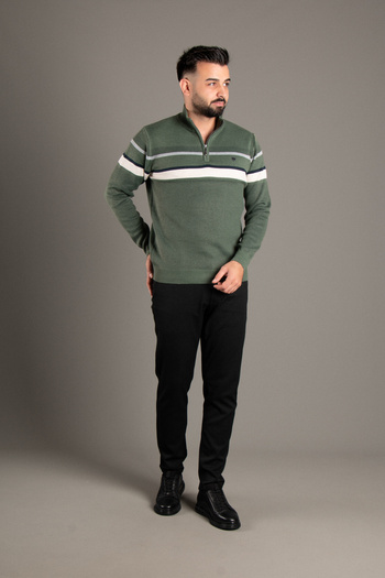 ZEKİ ÖZER Men's Khaki Zippered Patterned Knitwear