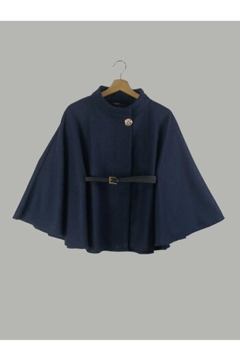 Nergis Neva Butik Kaşe Gold Buttoned Leather Belted Poncho