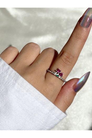 Eylülün Takısı Women's Silver Color Stone Cherry Ring