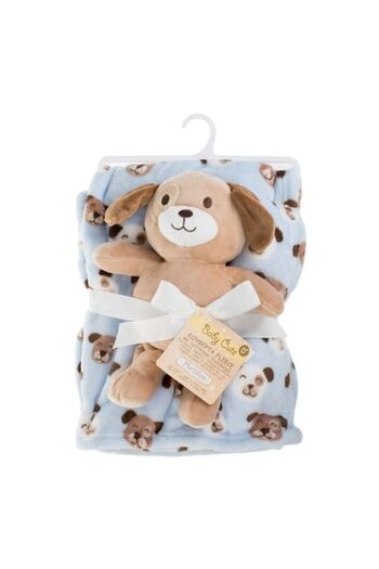 UnderShop Baby Blanket, Puppy Design with Plush Toy, 100x75cm, Blue, UnderShop®