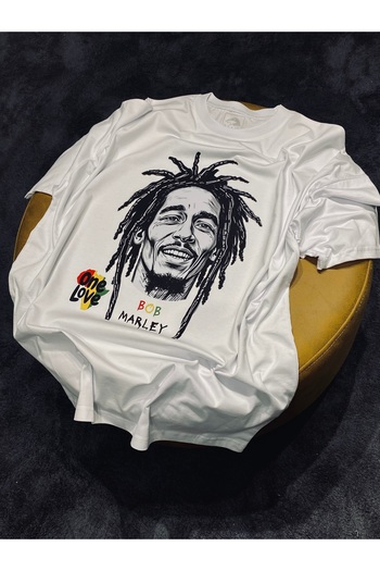 Spark Collection Bob Marley 100% Cotton Relax Fit Crew Neck White T-Shirt