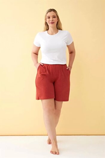 Akbeniz Fashion Women's Brick Color Comfortable Fit Shorts with Pockets
