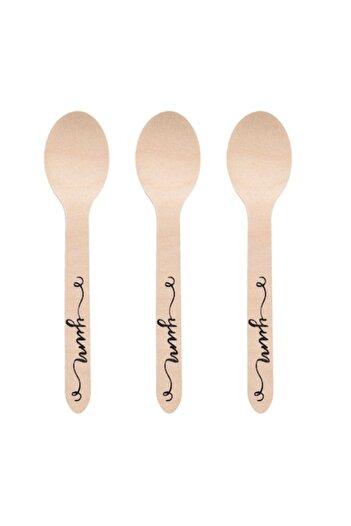 SHOPIENS Set 20 wooden spoons for party Shopiens®, with yum print on handle, 16 cm