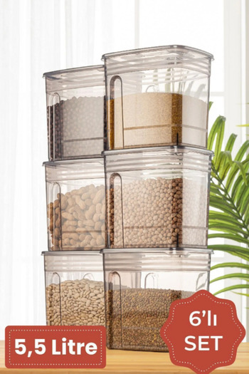 Stile Cucina Labeled 6-Piece Advantageous Set Strip Mega Size Food Storage Container 5.5 Liter Anthracite