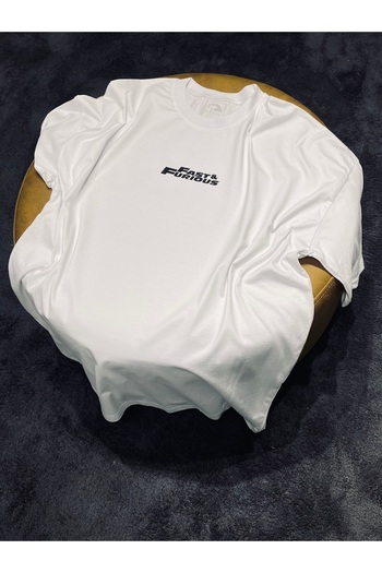 Spark Collection Tokyo Drift 100% Cotton Relax Fit Crew Neck White T-Shirt