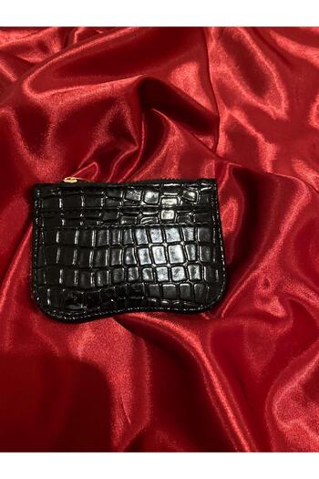 mlio Black Croco Pattern Zippered Card Holder Wallet