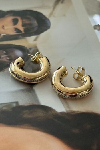 Trendy Butik Zircon Stone Row Hoop Earrings