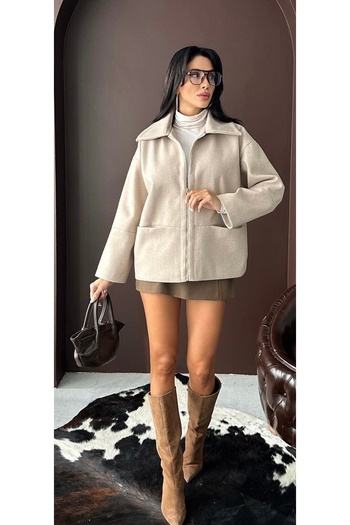 mor butik Women's Beige Short Coat