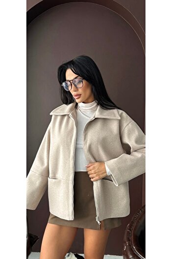 mor butik Women's Beige Short Coat