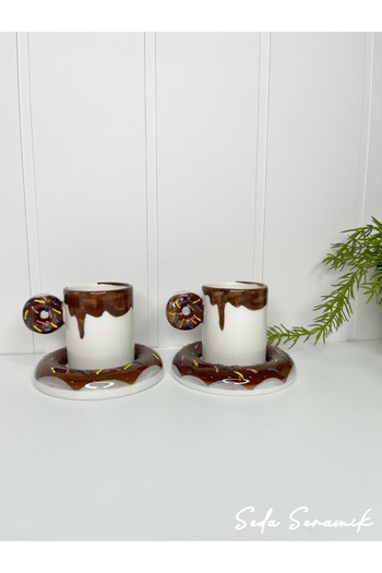 seda seramik Handmade Dila Design Donut 4-Piece Coffee Cup Set for 2 People