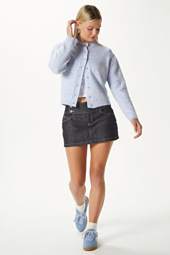 Ritnice Women's Nina Crew Neck Blue Basic Cardigan