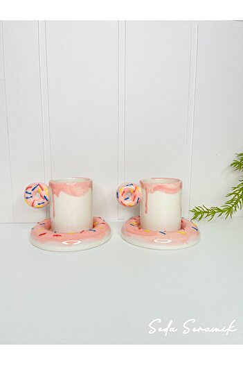 seda seramik Handmade Dila Design Donut 4-Piece Coffee Cup Set for 2 People