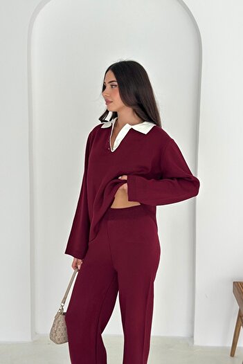Noi Belis Basic Polo Neck Half Placket Buttoned Knitwear Bottom-Top Set Aw25Au0013