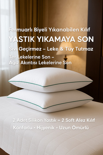 MEŞELİ TEKSTİL 2 розкішні подушки та 2 наволочки | Подушки не потребують прання, не пропускають рідину