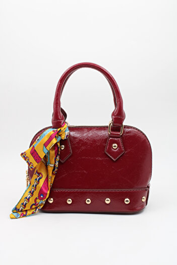 LASSO Women's Mini Scarf Detailed Shiny Patent Leather Hand and Shoulder Bag