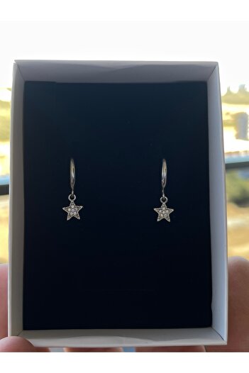 noxen Silver Eyelash Zircon Star Design Earrings
