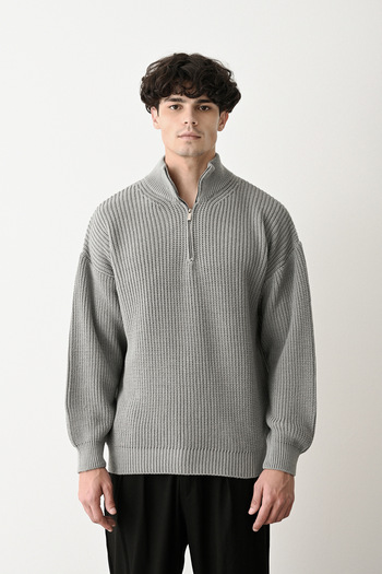 MARRAKECH Steel Knitted Oversize Half Zipper Sweater Kzk1902