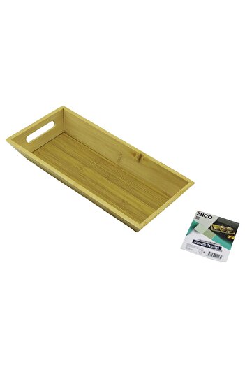 Light up Rectangular = 16x35cm deep = 4.5cm wooden bamboo presentation tray with double carved handles