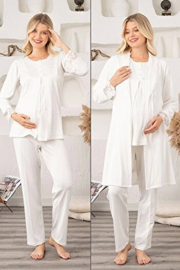 Eng Σετ πιτζάμες 3 τεμαχίων Bone 5905 Women's Maternity Viscose Classic
