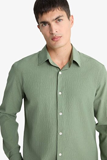 DeFacto Modern Fit Polo Yaka Krinkıl Uzun Kollu Gömlek F1767AX25AU