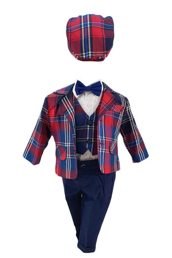 fantasialand Baptism Suit, 5 pieces, red-navy blue checkers