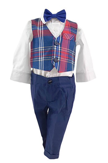 fantasialand Baptism Suit, 5 pieces, red-navy blue checkers