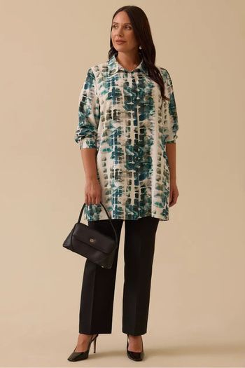 SEÇİL Women's Plus Size Shirt Collar Patterned Tunic - Green