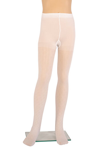 PETRA-ELISA Children's Microfiber Tights 40 DEN with Amalia pattern, White, 11-13 years