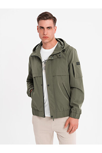 OMBRE Men's functional transitional jacket with hood - olive V2 OM-JANP-0225 L