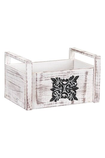SHOPIENS Lada din lemn decorativa pentru gradina sau casa Shopiens®, alba cu model vintage brushed si manere